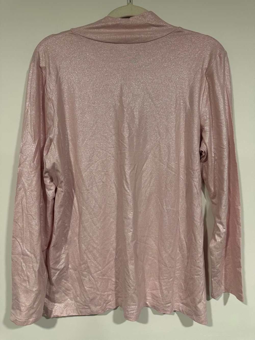 NWT Chico's Size 2 L 12-14 Touch of Cool Pink Blush Foil Mock Neck Layering Tee - Picture 2 of 4